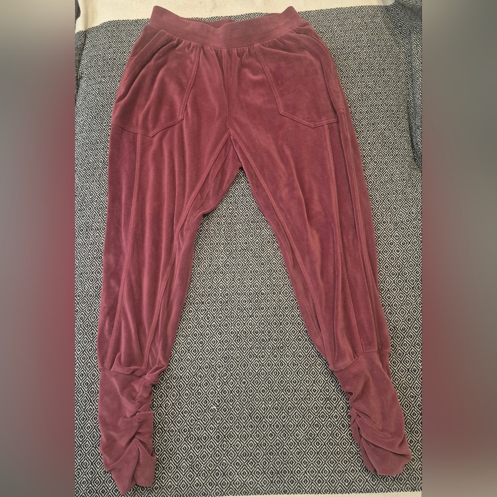 Anthropologie Daily Practice Cranberry Velour Joggers Size X-small